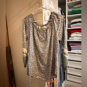 LOFT Blue Floral Long Sleeve Blouse